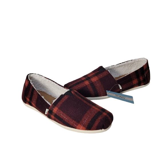Toms Womens Belmont Red Plaid with Faux Shearling Size 9.5 NWT - Picture 1 of 13